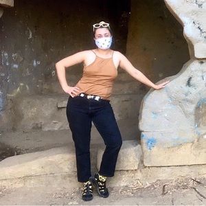 Brown suede halter tie back tank top